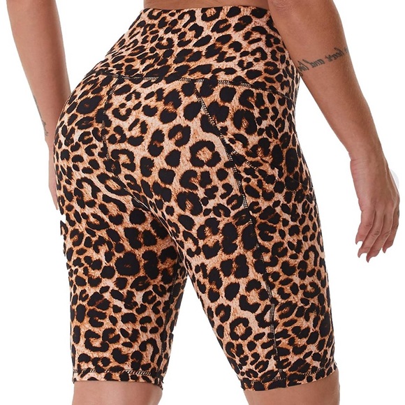 Leopard Print Plus Size Bike Yoga Athletic Shorts - Picture 2 of 10